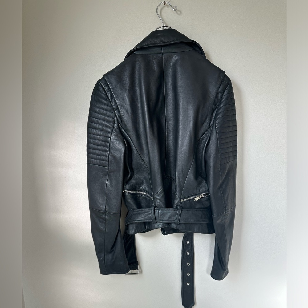 Zara genuine black leather biker jacket s - Picture 4 of 4